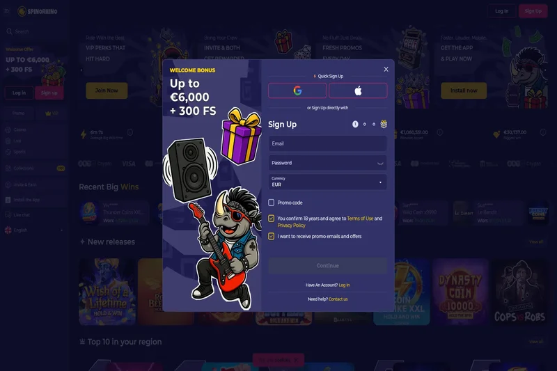 Spinorhino casino registreringsprocess